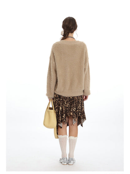 Cardydony Women's Fluffy V-Neck Sweater | Soft Fuzzy Winter Pullover