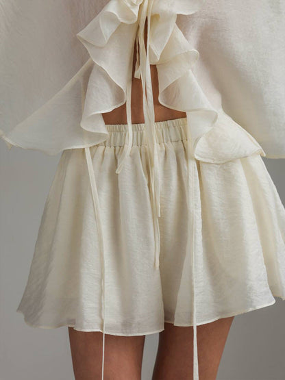 Cardydony Women's Tencel Ruffle Shirt and Shorts Set – Flowy Summer Two-Piece Outfit