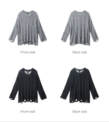 Cardydony Women's Oversized Cable Knit Sweater | Distressed V-Neck Pullover
