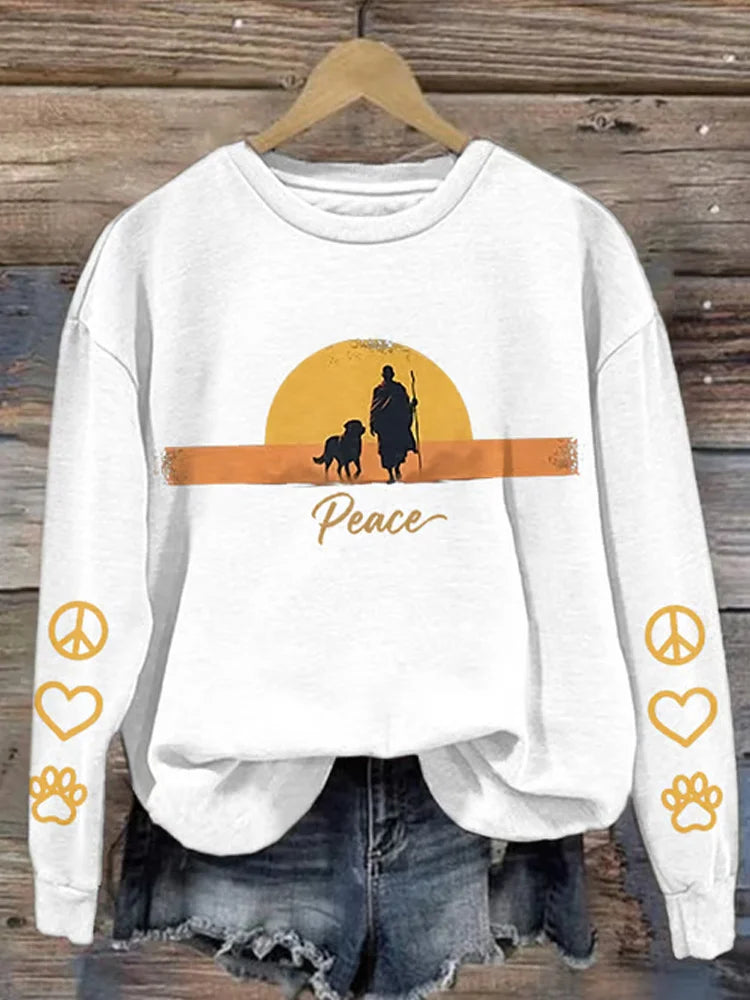 Cardydony Retro Walk For Peace Monks With Aloka Dog Print Sweatshirt