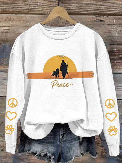 Cardydony Retro Walk For Peace Monks With Aloka Dog Print Sweatshirt