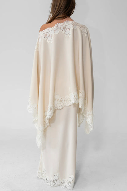Cardydony Women's Like A Swan Satin Lace Trim High Rise Elastic Waist Drape Maxi Skirt