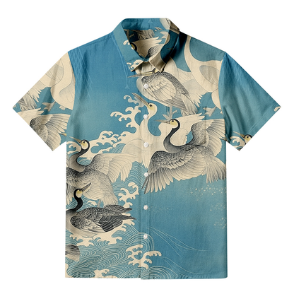 Cardydony Japanese Vintage Kimono Aloha Button-up Shirt