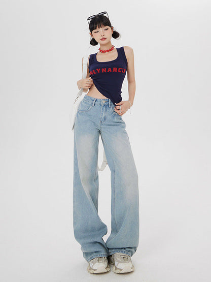 Cardydony Women's High-Waisted Light Blue Straight-Leg Jeans for Casual Chic