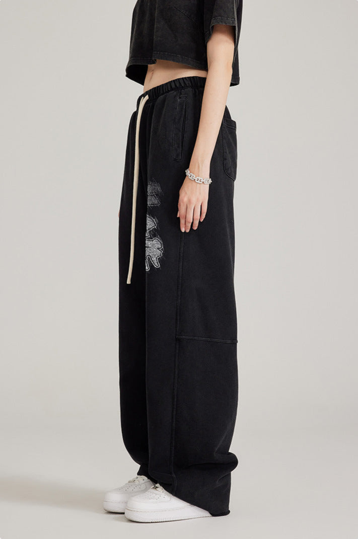 Cardydony Women's Washed Effect Wide-Leg Pants