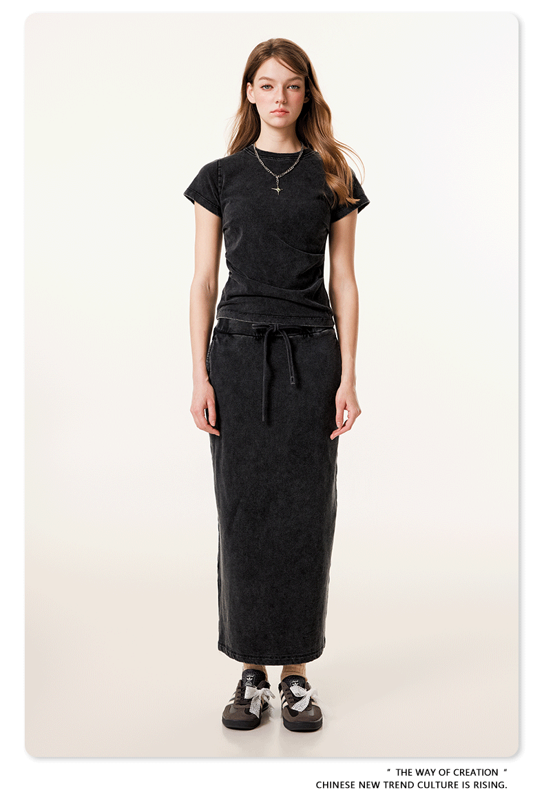 Cardydony Women's Washed Denim Maxi Dress | Vintage Streetwear Style