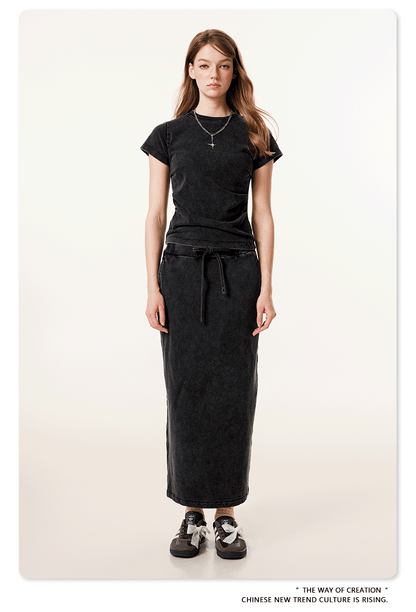 Cardydony Women's Washed Denim Maxi Dress | Vintage Streetwear Style