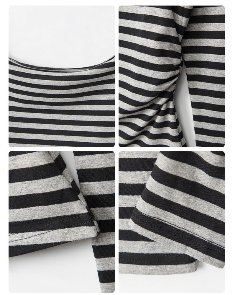 Cardydony Women's Off-Shoulder Striped Top | Cotton Long Sleeve Casual Tee