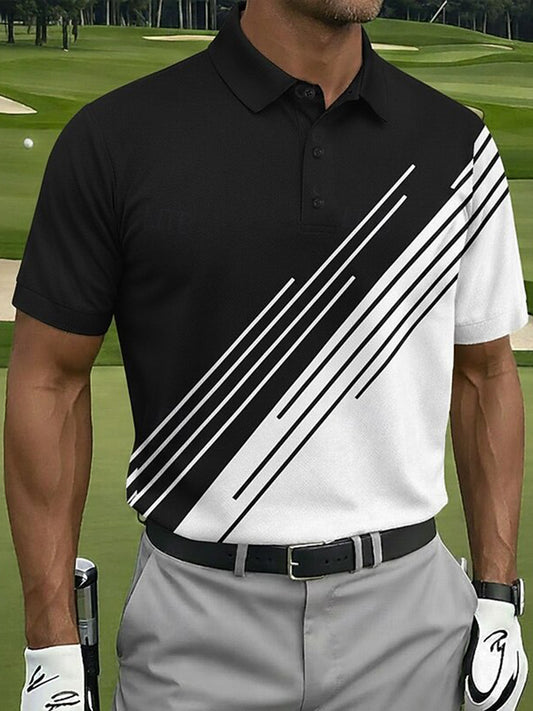 Cardydony Men's Retro Line Pattern Golf Sports Polo Shirt