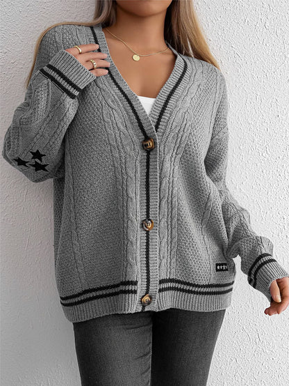 Cardydony Women's Classic Knitted V-Neck Cardigan with Subtle Contrast Details