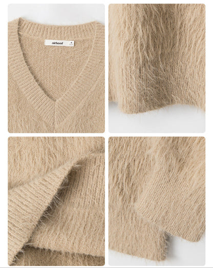 Cardydony Women's Fluffy V-Neck Sweater | Soft Fuzzy Winter Pullover