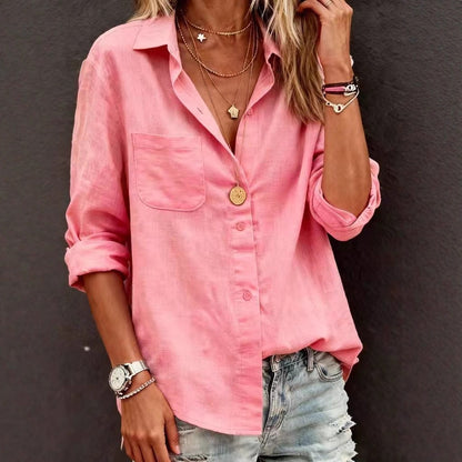 Cardydony Casual Cotton Pocket Long Sleeve Shirt
