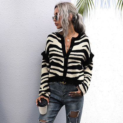 Cardydony Women's Color-Block Patterned Knit Cardigan with V-Neck
