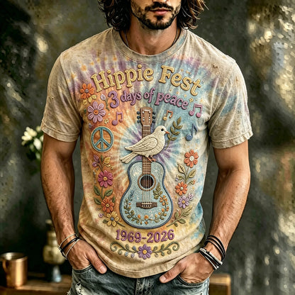 Cardydony Men's Vintage 60s Tie Dye Music Art Retro Hippie Crew Neck T-shirt