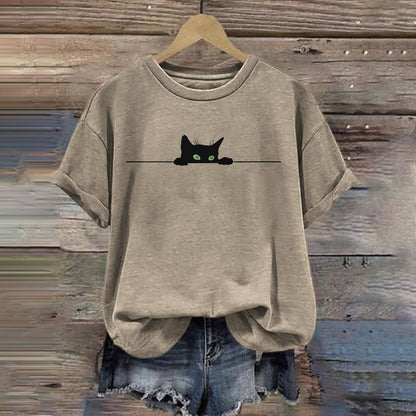 Cardydony Women's Cute Black Cat Print Casual T-shirt