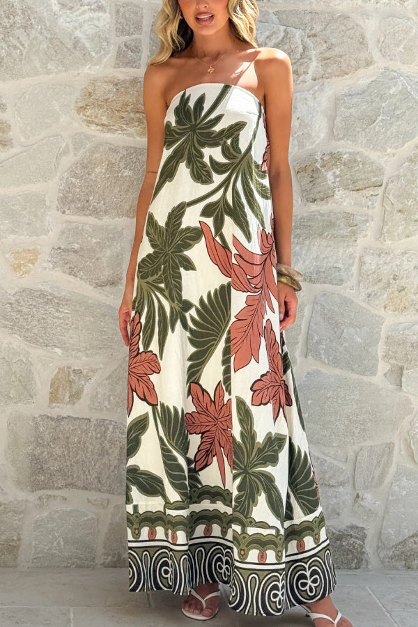 Cardydony Women's Botanical Print Sleeveless Off-shoulder Resort-style Loose Maxi Dress