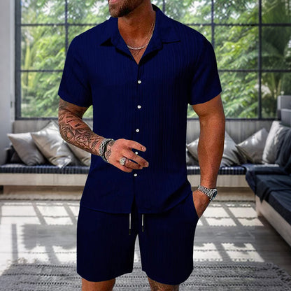 Cardydony Men's Leisure Textured Shirt Set