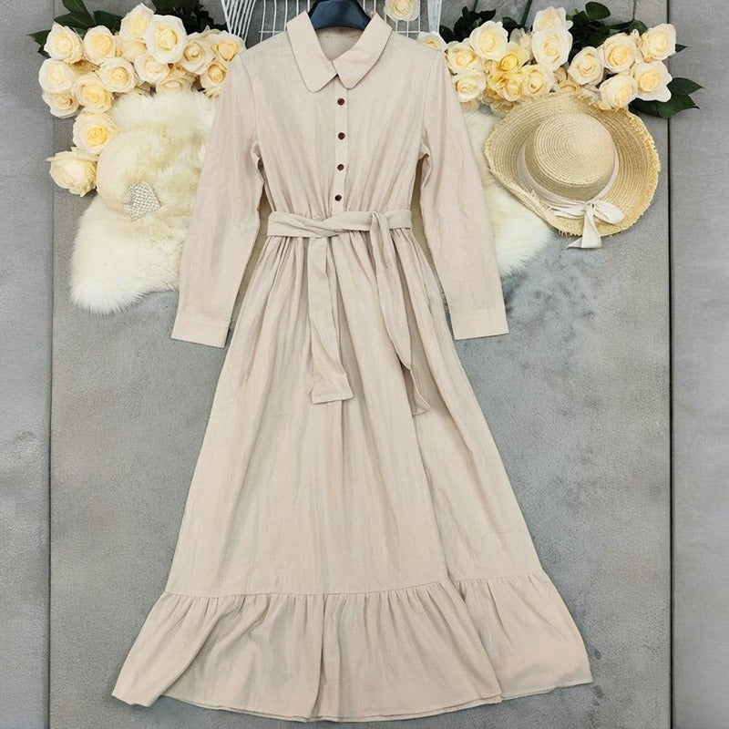 Cardydony Women's Boho Solid Color Buttons Linen Blend Maxi Dress