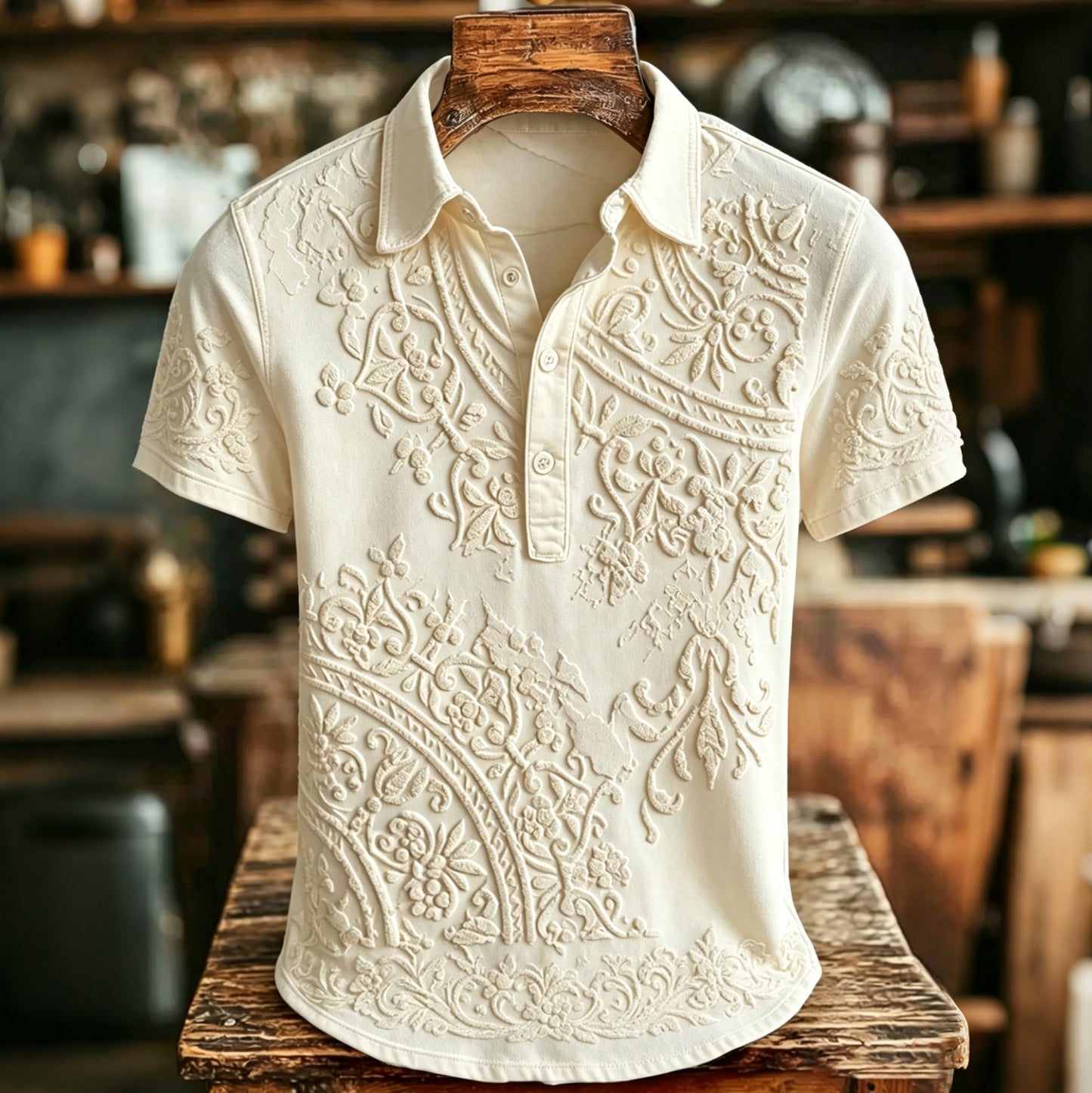 Cardydony Men's Retro Ethnic Pattern Casual Polo Shirt