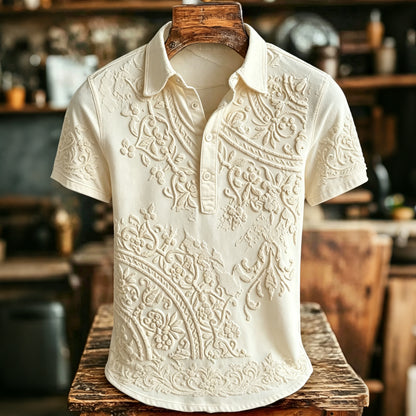 Cardydony Men's Retro Ethnic Pattern Casual Polo Shirt