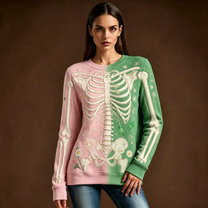 Cardydony Women's Retro Halloween Skull And Floral Pattern Casual Comfortable Sweatshirt
