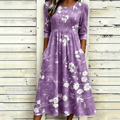 Cardydony Women's Retro Floral Art Print Cotton Linen Casual Dress