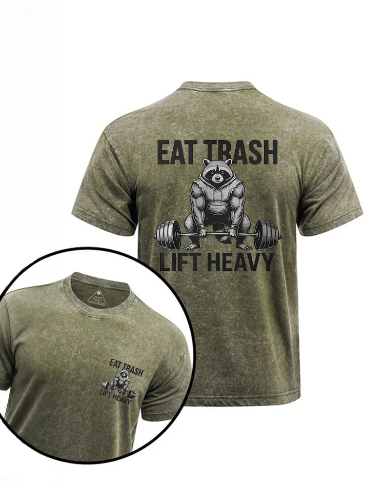 Cardydony Eat Trash Lift Heavy Printed Washed Gym Shirt