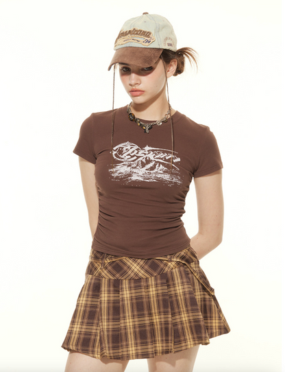 Cardydony Women's Casual Printed Slim-Fit T-Shirt with Ruched Design