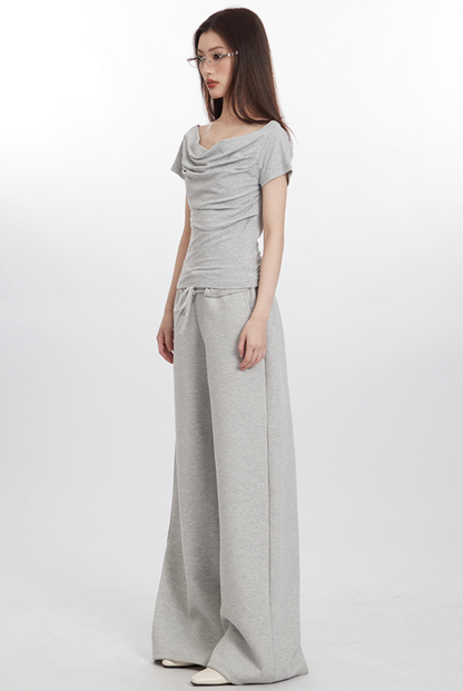 Cardydony Women's Draped Off-Shoulder Slim-Fit Crop Top