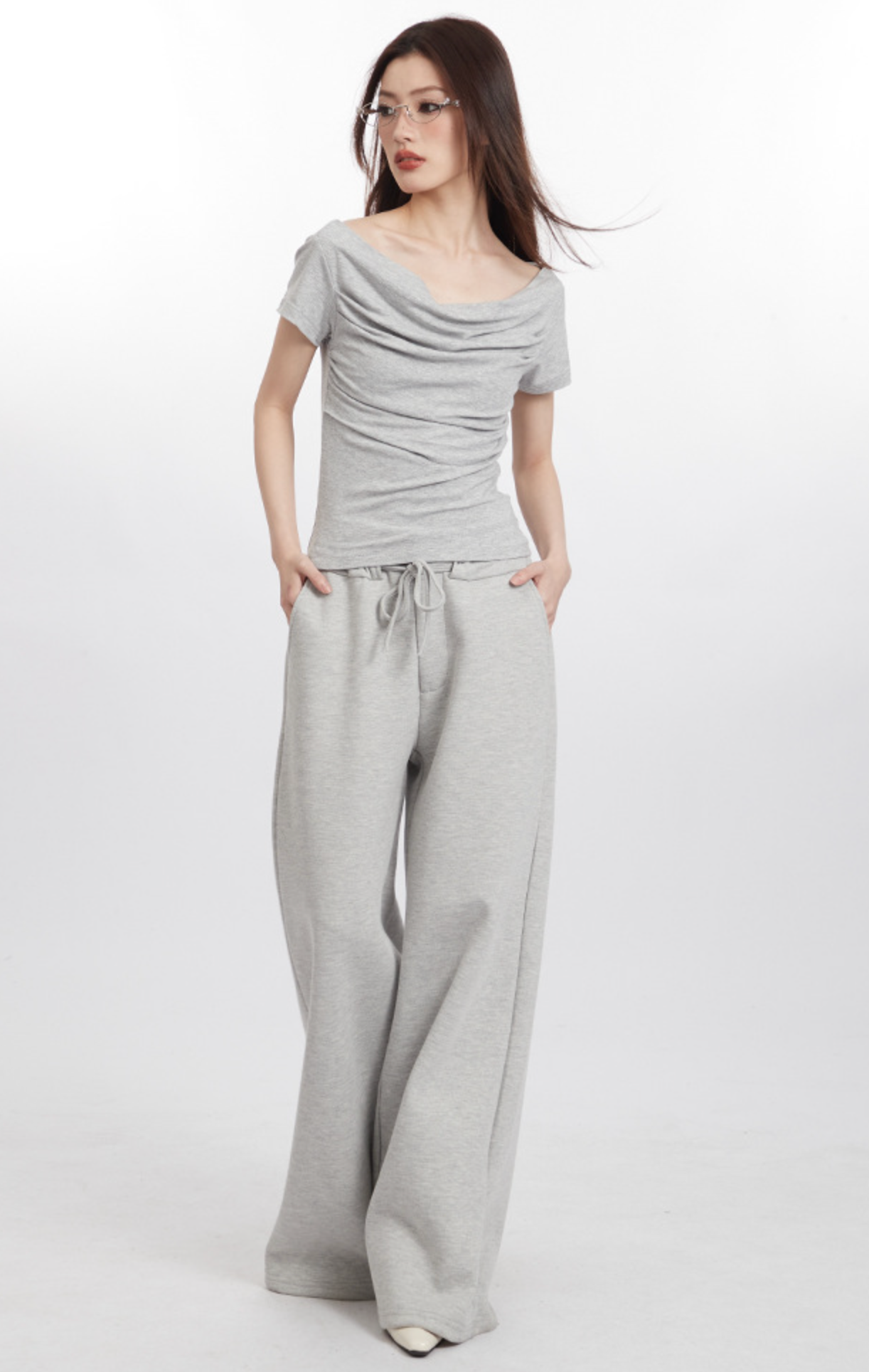 Cardydony Women's Draped Off-Shoulder Slim-Fit Crop Top