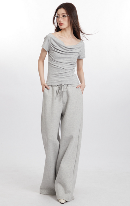 Cardydony Women's Draped Off-Shoulder Slim-Fit Crop Top