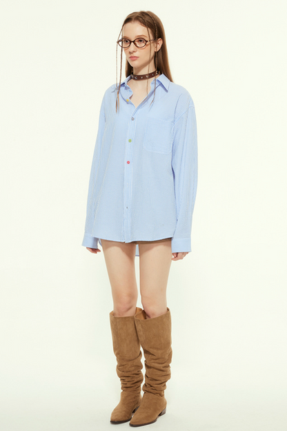 Cardydony Women's Relaxed Fit Oversized Striped Button-Up Shirt with Classic Charm