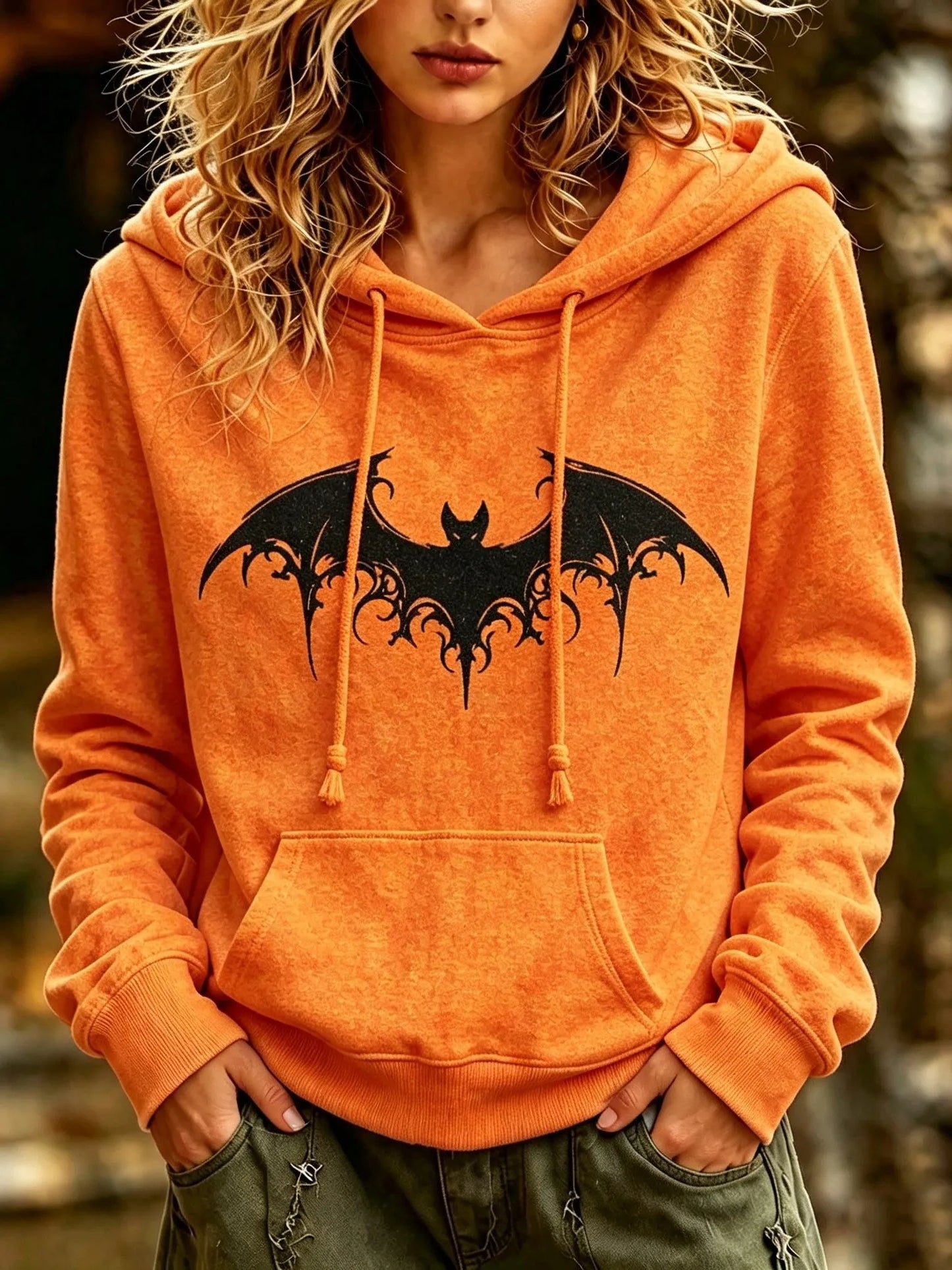 Cardydony Women's Retro Halloween Style Bat Print Hoodie