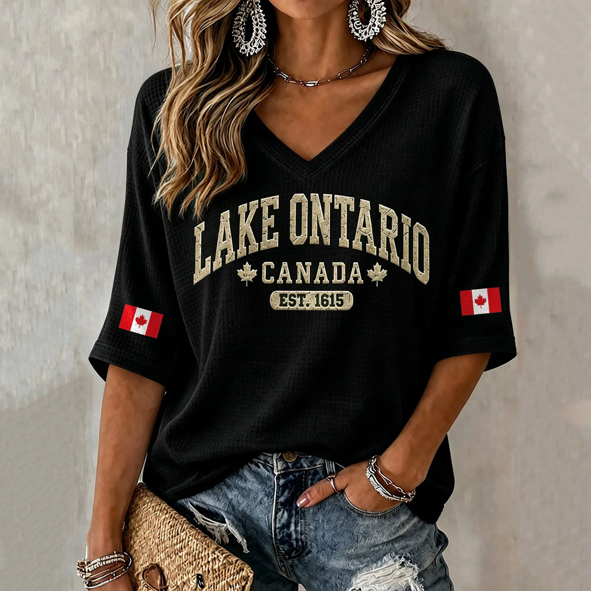 Cardydony Women's Retro 1615 Ontario Printed Mid-sleeve T-shirt