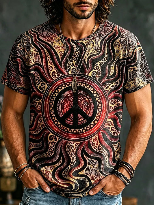 Cardydony Men's Hippie Retro Tie-dye Peace Print T-shirt