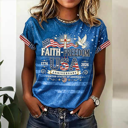 Cardydony Women's Retro Independence Day Anniversary T-shirt