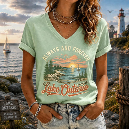 Cardydony Retro Sunset Lakeside Ontario Timeless V-neck T-shirt