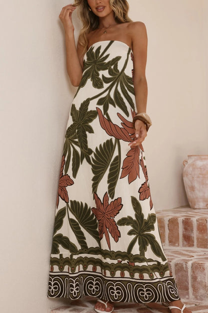 Cardydony Women's Botanical Print Sleeveless Off-shoulder Resort-style Loose Maxi Dress