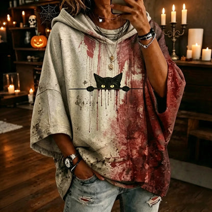 Cardydony Women's Cute Cat With Blood Printed Art Print Hooded Sweatshirt