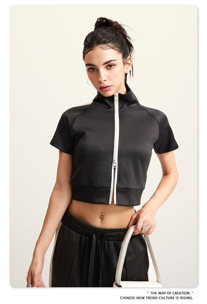 Cardydony Women's Zip-Up Crop Top | Y2K Athletic Style