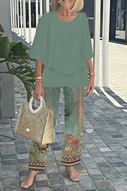 Cardydony Women's Fashion Round Neck Half Sleeve Loose Top and Elastic Waist Casual Straight Pants Set