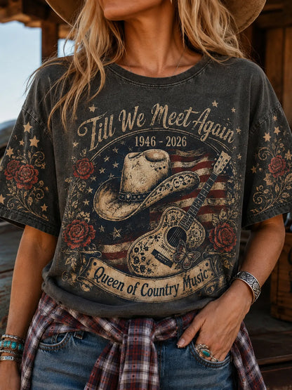 Cardydony Women's Country Music Queen Till We Meet Again Print Crew Neck T-shirt