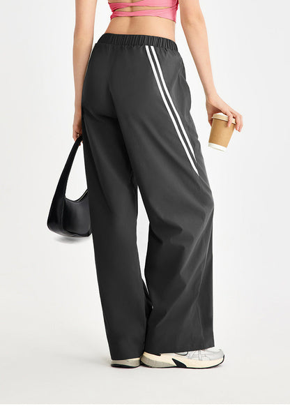 Cardydony Women's High-Waisted Wide Leg Sport Pants – Retro Parachute Style with Side Stripes