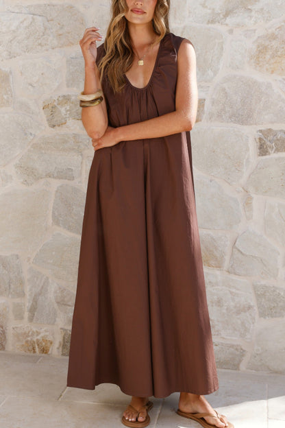 Cardydony Women's Solid Color Loose Sleeveless Casual Vacation Maxi Dress