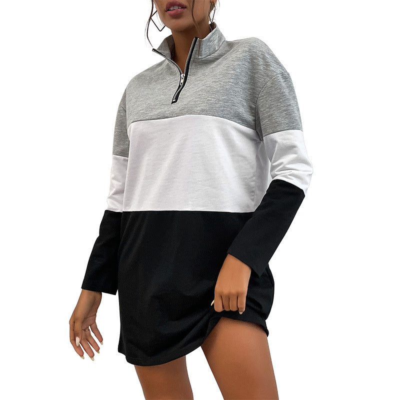 Cardydony Women's Color Block Quarter-Zip Dress - Sporty Street Style