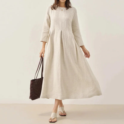 Cardydony Women's Solid Color Cotton And Linen Classic Dress