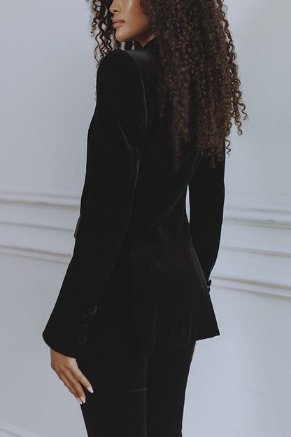 Cardydony Women's Delicate Daze Velvet Satin Lapel Button Up Long Sleeve Tapered Waist Blazer