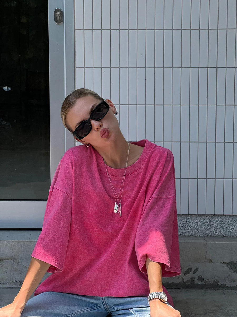 Cardydony Women's Vintage Washed Cotton Oversized T Shirts