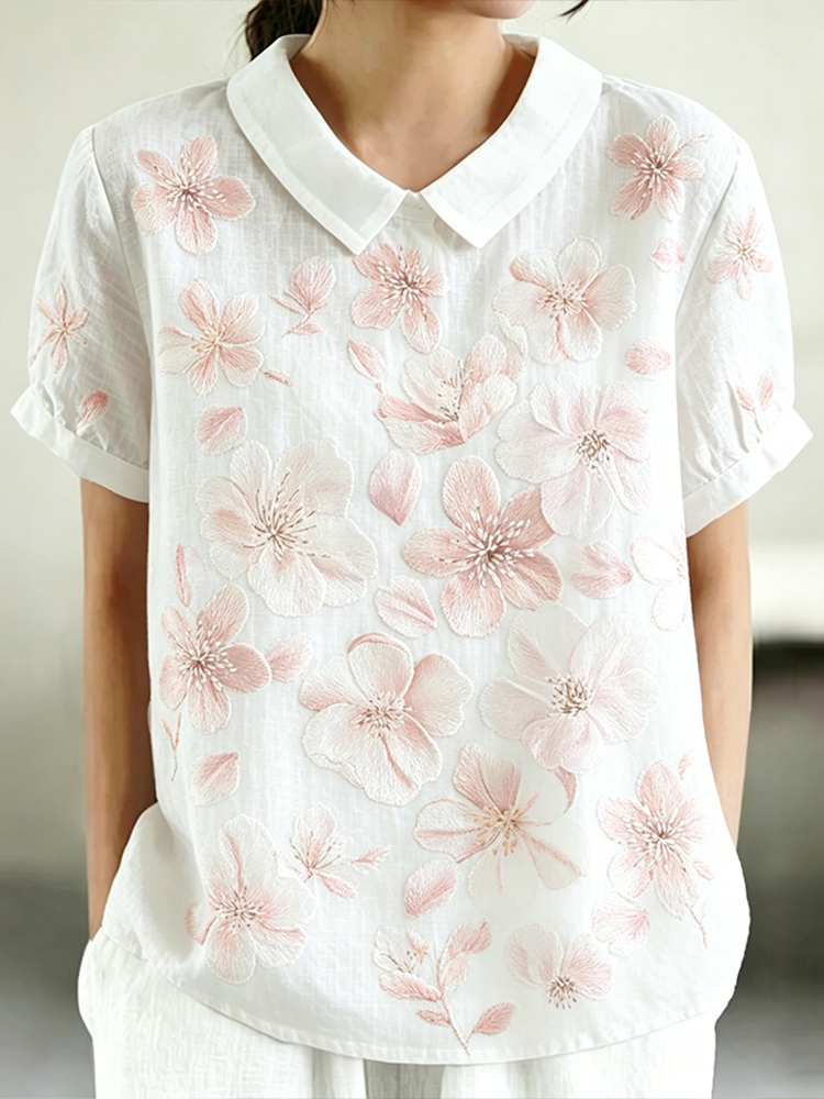Cardydony Floral Pattern Design Women's Casual Linen Top