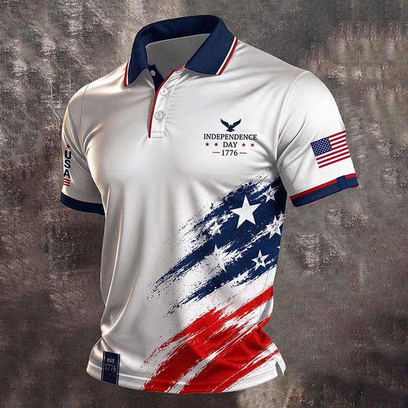 Cardydony Men's Independence Day America Flag Print Casual Polo Shirt